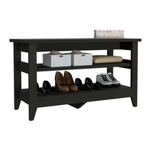 Load image into Gallery viewer, Storage Bench Susho, Upper and Lower Shelf, Black Wengue Finish-3
