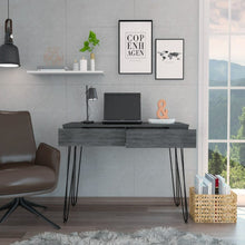 Load image into Gallery viewer, Desk Hinsdale with Hairpin Legs and Two Drawers, Black Wengue Finish-1
