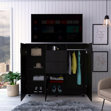 Load image into Gallery viewer, Double Door Cabinet Dresser Quizz, Two Drawers, Single Cabinet, Rod, Black Wengue Finish-1
