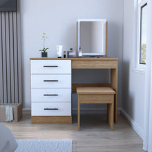 Load image into Gallery viewer, Makeup Dressing Table Roxx, Four Drawers, One Mirror, Stool, Pine / White Finish-0
