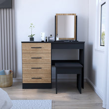 Load image into Gallery viewer, Makeup Dressing Table Roxx, Four Drawers, One Mirror, Stool, Black Wengue / Pine Finish-0

