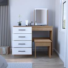 Load image into Gallery viewer, Makeup Dressing Table Roxx, Four Drawers, One Mirror, Stool, Pine / White Finish-1
