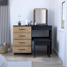 Load image into Gallery viewer, Makeup Dressing Table Roxx, Four Drawers, One Mirror, Stool, Black Wengue / Pine Finish-1
