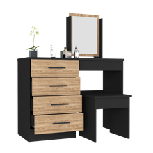 Load image into Gallery viewer, Makeup Dressing Table Roxx, Four Drawers, One Mirror, Stool, Black Wengue / Pine Finish-3
