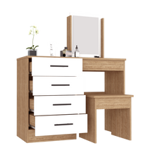 Load image into Gallery viewer, Makeup Dressing Table Roxx, Four Drawers, One Mirror, Stool, Pine / White Finish-3
