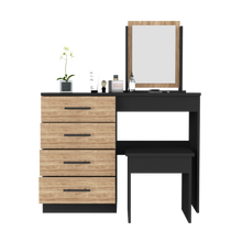 Load image into Gallery viewer, Makeup Dressing Table Roxx, Four Drawers, One Mirror, Stool, Black Wengue / Pine Finish-2
