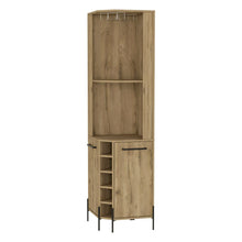 Load image into Gallery viewer, Corner Bar Cabinet Shopron, Two Shelves, Five Wine Cubbies, Aged Oak Finish-3
