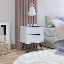 Load image into Gallery viewer, Nightstand Skyoner 2, Harpin Legs, Two Drawers, White Finish-0
