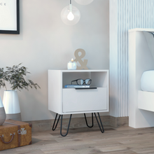 Load image into Gallery viewer, Nightstand Skyoner, Single Drawer, Hairpin Legs, White Finish-0
