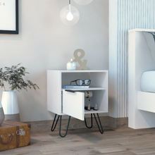 Load image into Gallery viewer, Nightstand Skyoner, Single Drawer, Hairpin Legs, White Finish-1
