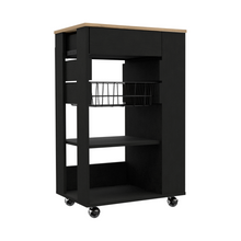 Load image into Gallery viewer, Kitchen Cart Sonex, One Drawer, Two Open Shelves, Four Casters, Black Wengue / Light Oak Finish-5
