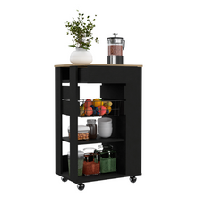 Load image into Gallery viewer, Kitchen Cart Sonex, One Drawer, Two Open Shelves, Four Casters, Black Wengue / Light Oak Finish-4
