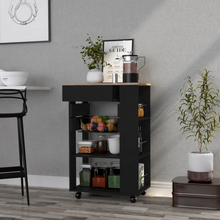 Load image into Gallery viewer, Kitchen Cart Sonex, One Drawer, Two Open Shelves, Four Casters, Black Wengue / Light Oak Finish-1
