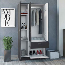 Load image into Gallery viewer, Armoire Cobra, Double Door Cabinets, One Drawer, Five Shelves, Black Wengue / White Finish-1
