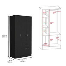 Load image into Gallery viewer, Armoire Cobra, Double Door Cabinets, One Drawer, Five Shelves, Black Wengue / White Finish-6
