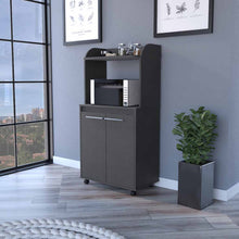 Load image into Gallery viewer, Kitchen Cart Totti, Double Door Cabinet, One Open Shelf, Two Interior Shelves, Black Wengue Finish-0
