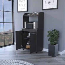 Load image into Gallery viewer, Kitchen Cart Totti, Double Door Cabinet, One Open Shelf, Two Interior Shelves, Black Wengue Finish-1
