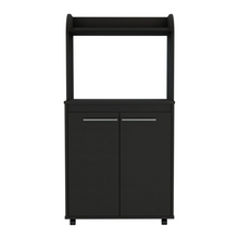 Load image into Gallery viewer, Kitchen Cart Totti, Double Door Cabinet, One Open Shelf, Two Interior Shelves, Black Wengue Finish-3
