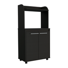 Load image into Gallery viewer, Kitchen Cart Totti, Double Door Cabinet, One Open Shelf, Two Interior Shelves, Black Wengue Finish-5
