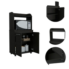 Load image into Gallery viewer, Kitchen Cart Totti, Double Door Cabinet, One Open Shelf, Two Interior Shelves, Black Wengue Finish-6
