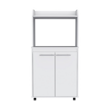Load image into Gallery viewer, Kitchen Cart Totti, Double Door Cabinet, One Open Shelf, Two Interior Shelves, White Finish-3
