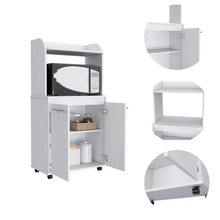 Load image into Gallery viewer, Kitchen Cart Totti, Double Door Cabinet, One Open Shelf, Two Interior Shelves, White Finish-6
