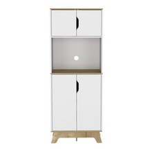 Load image into Gallery viewer, Microwave Tall Cabinet Wallas, Counter Surface, Top- Lower Double Doors, Light Oak / White Finish-3

