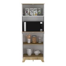 Load image into Gallery viewer, Microwave Tall Cabinet Wallas, Counter Surface, Top- Lower Double Doors, Light Oak / White Finish-2
