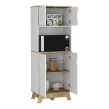 Load image into Gallery viewer, Microwave Tall Cabinet Wallas, Counter Surface, Top- Lower Double Doors, Light Oak / White Finish-4
