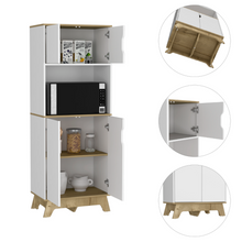 Load image into Gallery viewer, Microwave Tall Cabinet Wallas, Counter Surface, Top- Lower Double Doors, Light Oak / White Finish-6
