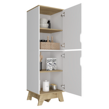 Load image into Gallery viewer, Single Kitchen Pantry Wallas, Four Shelves, Two Doors, Light Oak / White Finish-4

