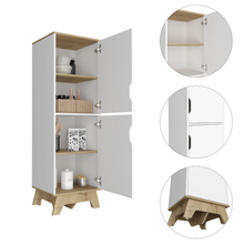 Load image into Gallery viewer, Single Kitchen Pantry Wallas, Four Shelves, Two Doors, Light Oak / White Finish-6

