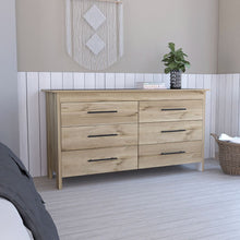 Load image into Gallery viewer, 6 Drawer Double Dresser Wezz, Four Legs, Superior Top, Light Oak / White Finish-0
