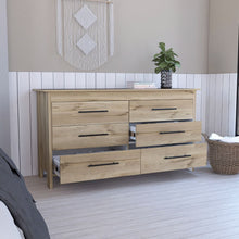 Load image into Gallery viewer, 6 Drawer Double Dresser Wezz, Four Legs, Superior Top, Light Oak / White Finish-1
