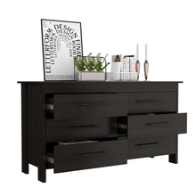 Load image into Gallery viewer, 6 Drawer Double Dresser Wezz, Four Legs, Superior Top, Black Wengue Finish-4

