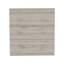 Load image into Gallery viewer, Three Drawer Dresser Whysk, Superior Top, Handles, Light Gray / White Finish-3
