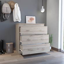 Load image into Gallery viewer, Three Drawer Dresser Whysk, Superior Top, Handles, Light Gray / White Finish-1
