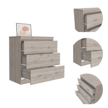 Load image into Gallery viewer, Three Drawer Dresser Whysk, Superior Top, Handles, Light Gray / White Finish-4
