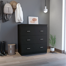 Load image into Gallery viewer, Three Drawer Dresser Whysk, Superior Top, Handles, Black Wengue Finish-0
