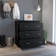Load image into Gallery viewer, Three Drawer Dresser Whysk, Superior Top, Handles, Black Wengue Finish-1
