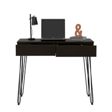 Load image into Gallery viewer, Desk Hinsdale with Hairpin Legs and Two Drawers, Smokey Oak Finish-2
