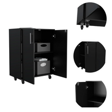 Load image into Gallery viewer, Storage Cabinet Lions, Double Door and Casters, Black Wengue Finish-2
