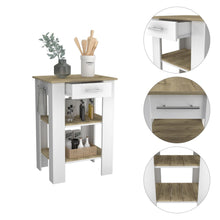 Load image into Gallery viewer, Kitchen Island 23 Inches Dozza with Single Drawer and Two-Tier Shelves, White / Light Oak Finish-1
