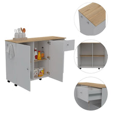 Load image into Gallery viewer, Kitchen Island Cart Indiana, Four Interior Shelves, White / Light Oak Finish-2
