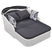 Load image into Gallery viewer, GO 79.9&quot; Outdoor Sunbed with Adjustable Canopy, Double lounge, PE Rattan Daybed, White Wicker, Gray Cushion-8
