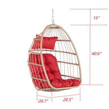 Load image into Gallery viewer, Outdoor Garden Rattan Egg Swing Chair Hanging Chair Wood+Red-5
