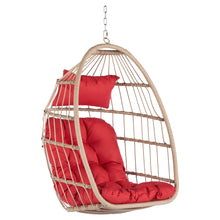 Load image into Gallery viewer, Outdoor Garden Rattan Egg Swing Chair Hanging Chair Wood+Red-3
