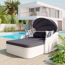 Load image into Gallery viewer, GO 79.9&quot; Outdoor Sunbed with Adjustable Canopy, Double lounge, PE Rattan Daybed, White Wicker, Gray Cushion-1
