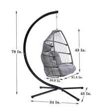 Load image into Gallery viewer, Outdoor Patio Wicker Folding Hanging Chair,Rattan Swing Hammock Egg Chair With C Type Bracket, With Cushion And Pillow-5

