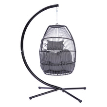 Load image into Gallery viewer, Outdoor Patio Wicker Folding Hanging Chair,Rattan Swing Hammock Egg Chair With C Type Bracket, With Cushion And Pillow-4
